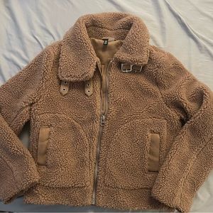 h&m brown teddy jacket in small
